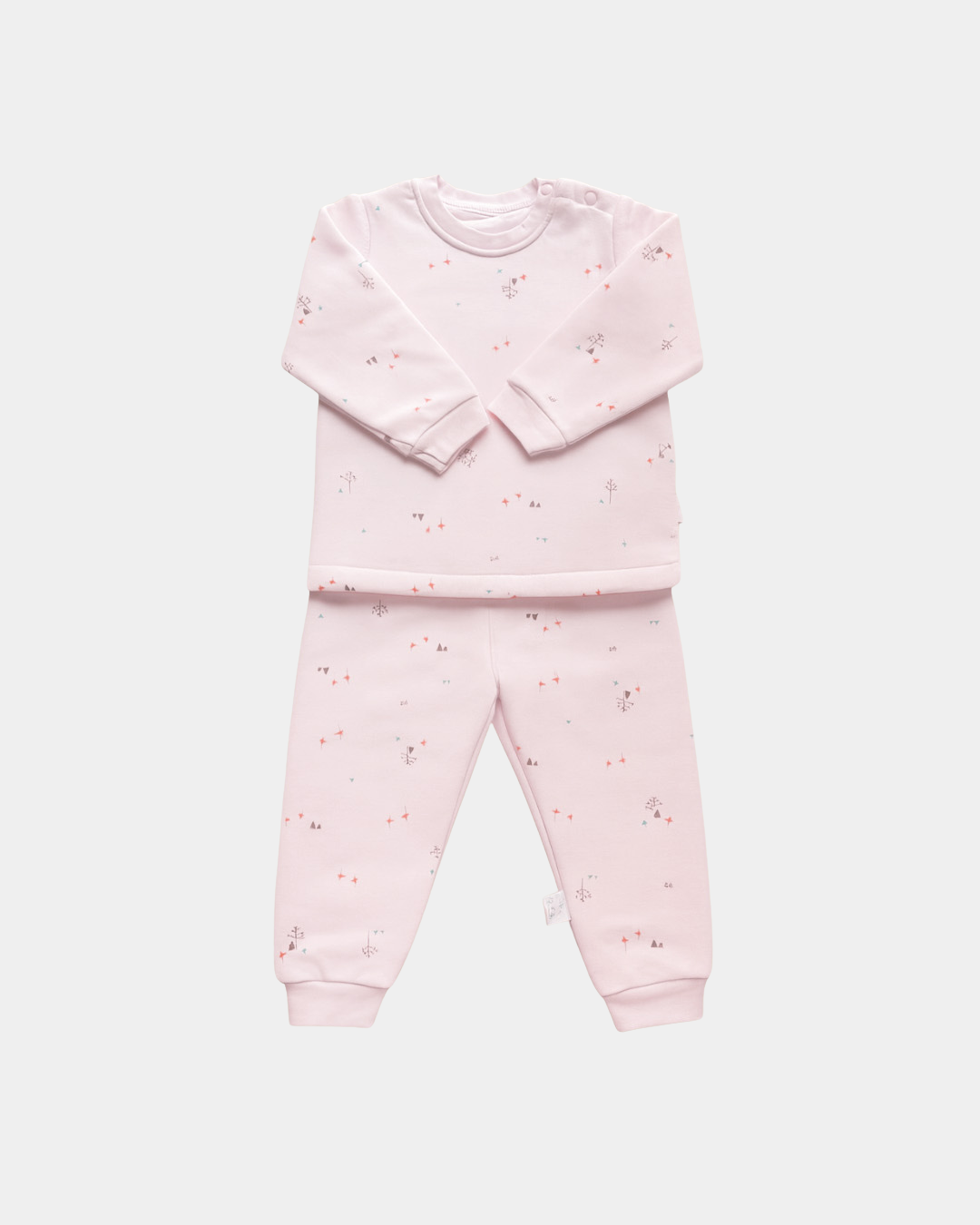 Soft Cotton Baby Pajama Set – Light Pink Printed Winter Outfit for Infants (6–24 Months)