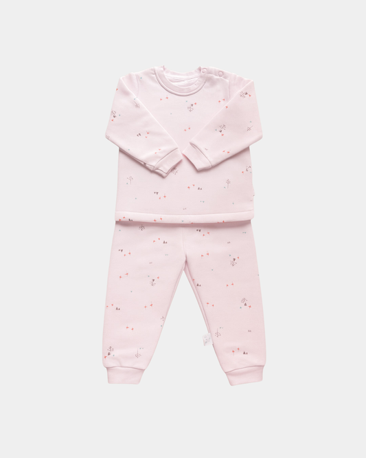 Soft Cotton Baby Pajama Set – Light Pink Printed Winter Outfit for Infants (6–24 Months)