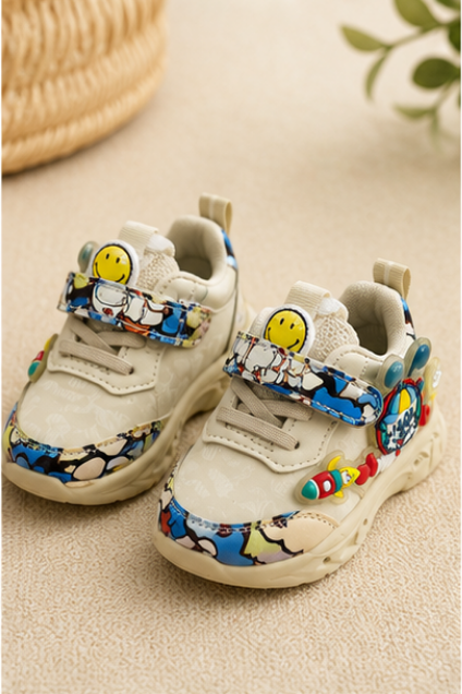Kids’ Cream Cartoon Printed Sneakers