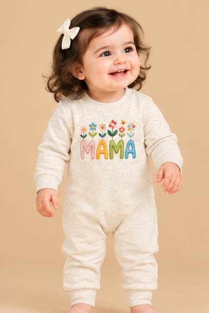 Floral MAMA Embroidered Baby Romper