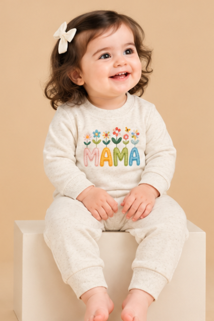 Floral MAMA Embroidered Baby Romper
