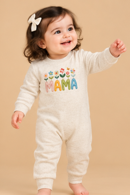 Floral MAMA Embroidered Baby Romper