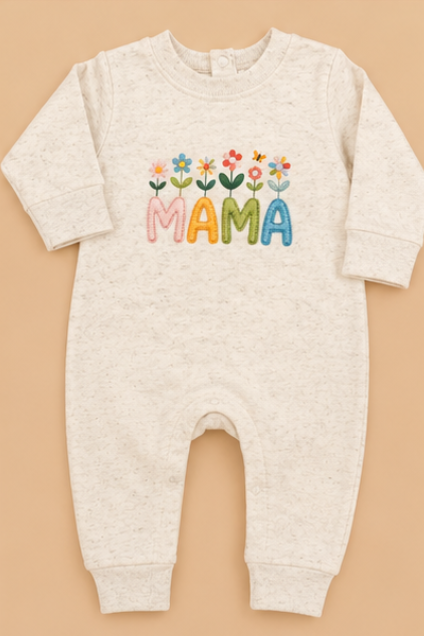 Floral MAMA Embroidered Baby Romper