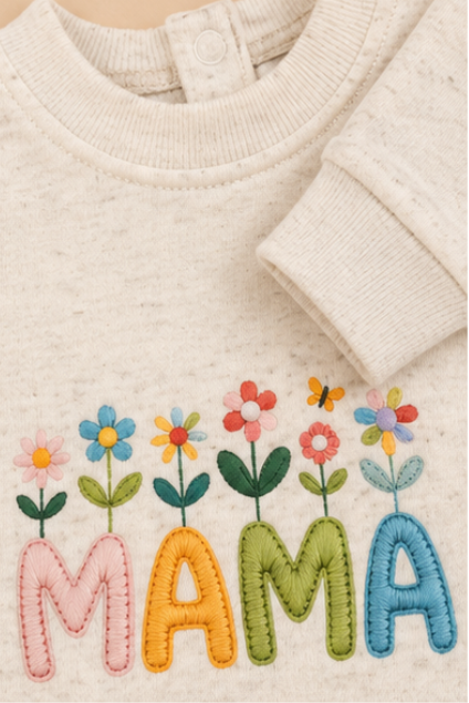 Floral MAMA Embroidered Baby Romper