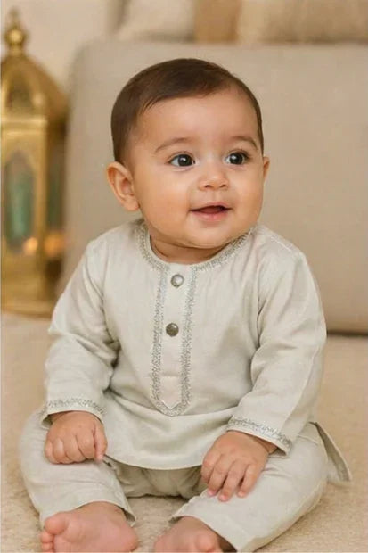 Baby Boys' Cotton Embroidered Kurta Set – Peach Skin