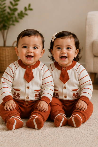 Rust Maroon Sweater Suit with Detachable Tie