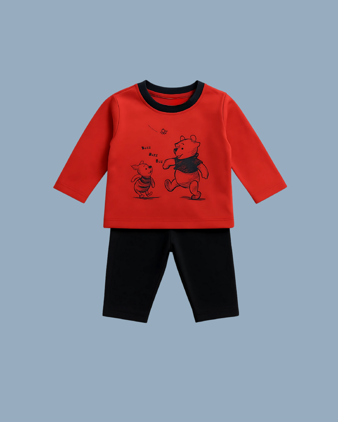 "Winnie the Pooh Terry Tracksuit - Red Top Black Pants Set - 12M-6Y"