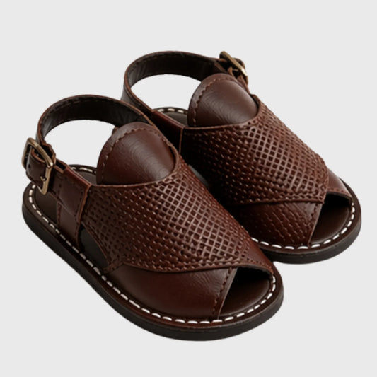 Baby Boy Tan Croc-Textured Peshawari Sandal