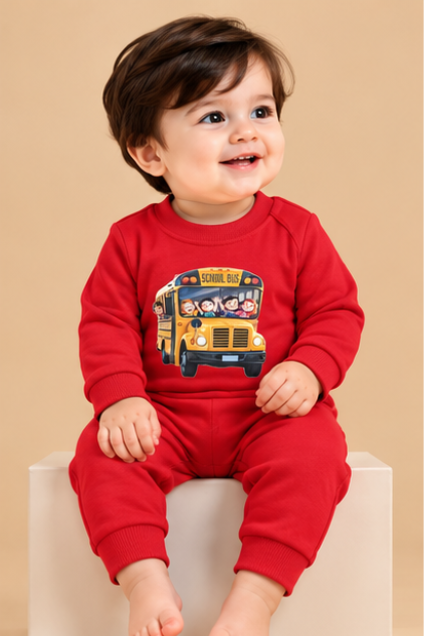 Red School Bus Print Baby Romper