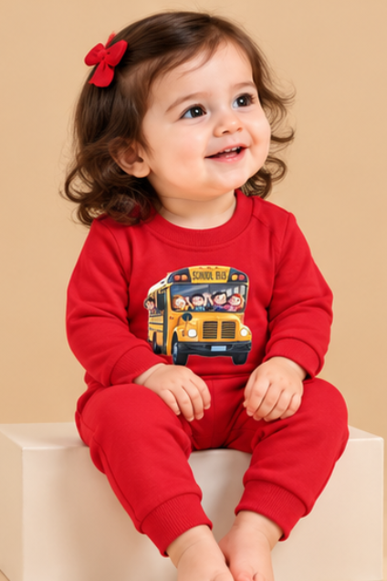 Red School Bus Print Baby Romper