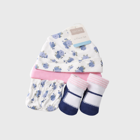 Baby Girl Floral 4-Piece Cap, Mittens & Socks Set