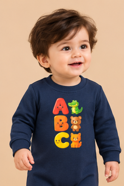 Navy Blue ABC Animal Print Baby Romper