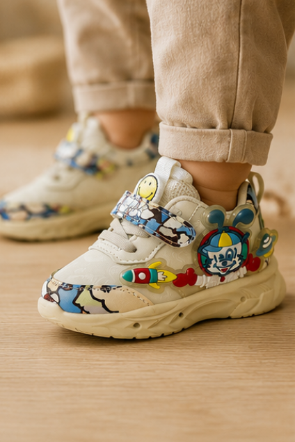Kids’ Cream Cartoon Printed Sneakers