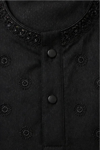 Baby Boys Embroidered Kurta & Shalwar Set – Black