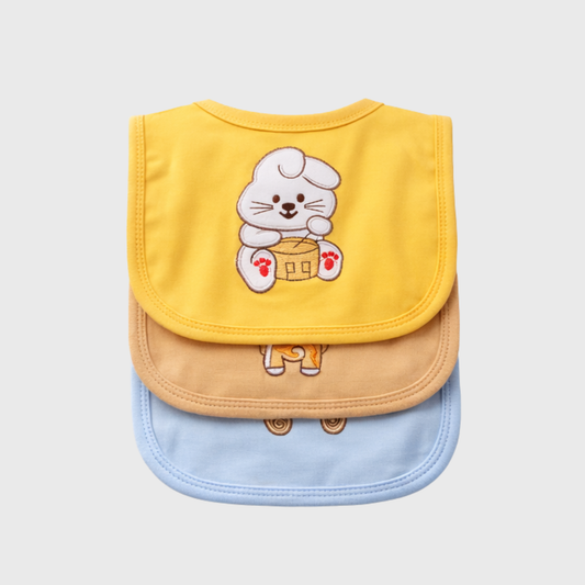 Baby Cartoon Embroidered Bib Set of 3