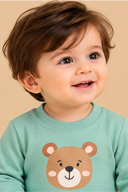 Mint Green Bear Print Baby Romper