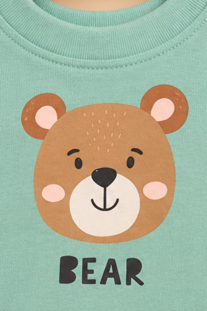 Mint Green Bear Print Baby Romper