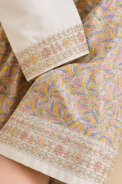Girls Embroidered Kurta & Printed Set - Pastel Green