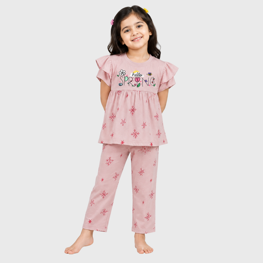 Hello Spring Girls' Printed T-Shirt & Pyjama Set