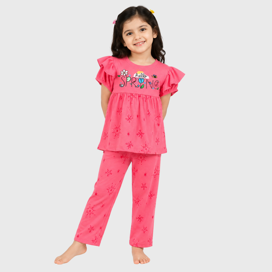 Hello Spring Girls' Printed T-Shirt & Pyjama Set