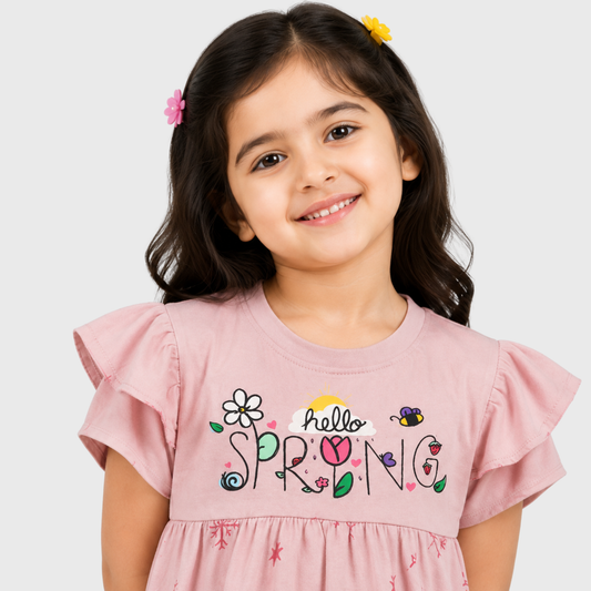 Hello Spring Girls' Printed T-Shirt & Pyjama Set