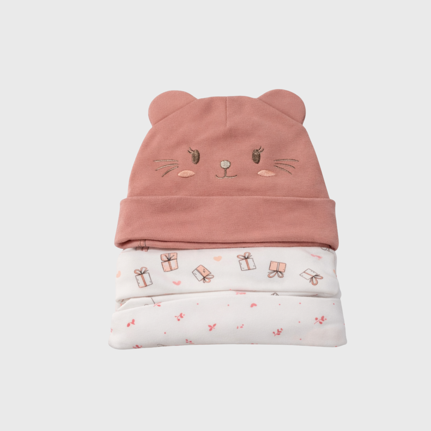 Baby Girl Bear Ear Beanie Set of 3