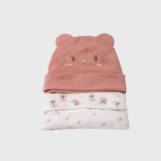 Baby Girl Bear Ear Beanie Set of 3