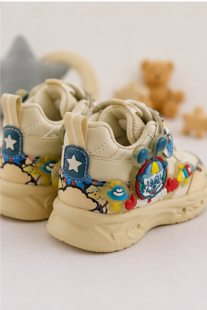 Kids’ Cream Cartoon Printed Sneakers