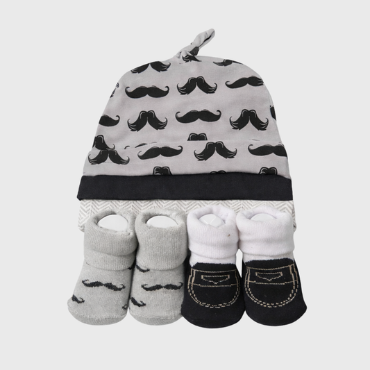 Baby Boy Moustache Cap & Socks Gift Set