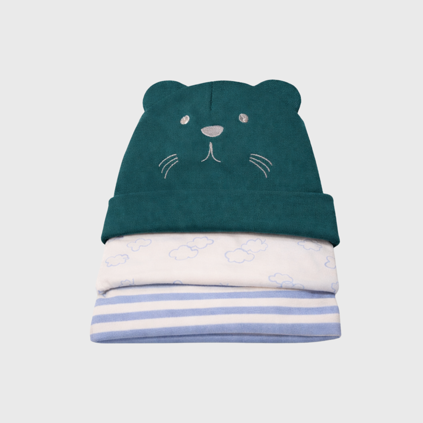 Baby Boy Bear Ear Beanie Set of 3