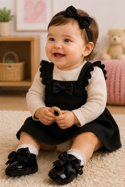 Black Satin Bow Baby Shoes