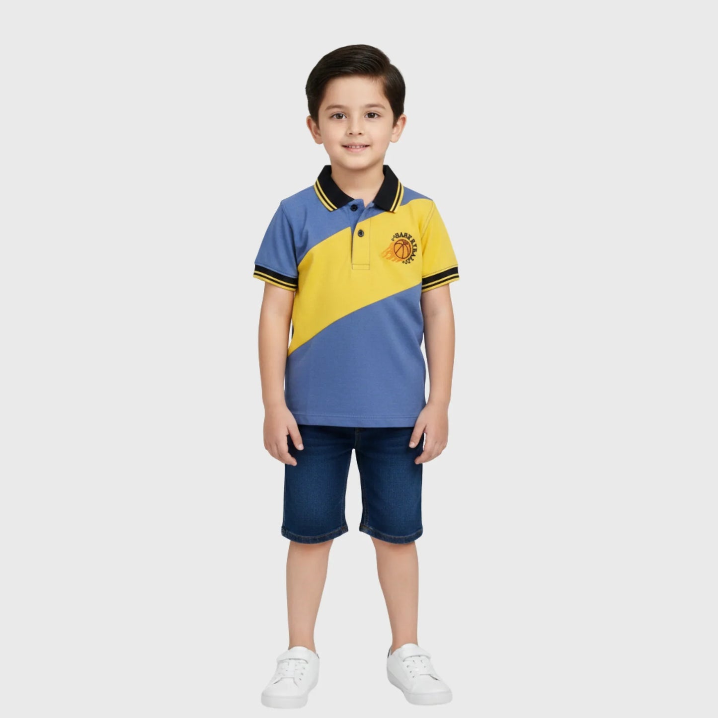 Blue & Yellow Colour Block Polo Shirt