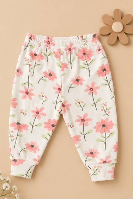 Floral & Solid Pink Jogger Pants, Pack of 3