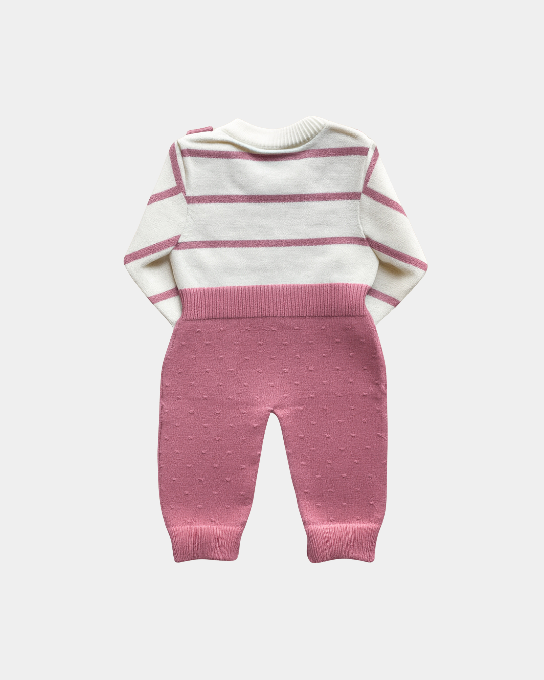 Baby Girl Knit Romper Set - Pink Cable Knit Overalls with Striped Sweater | Mommy Minors