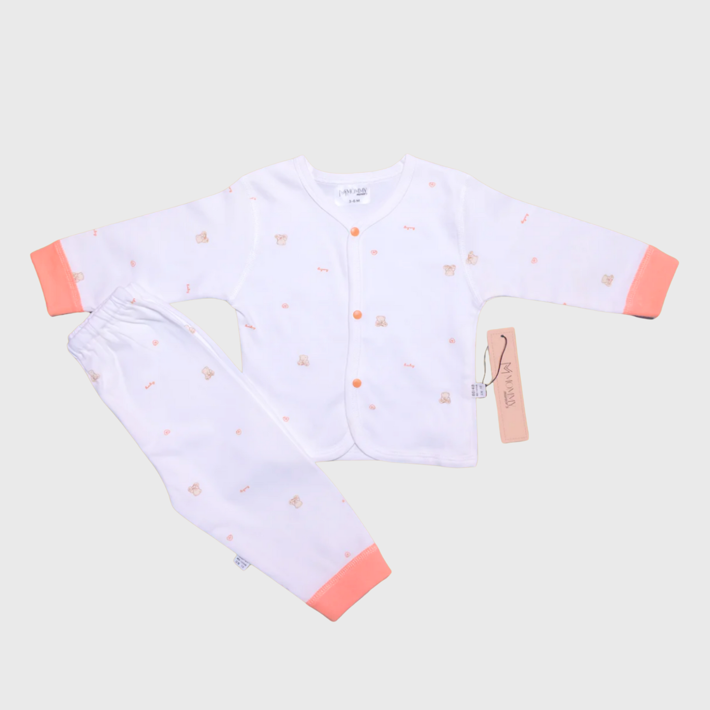 White & Peach Soft Cotton Night Suit