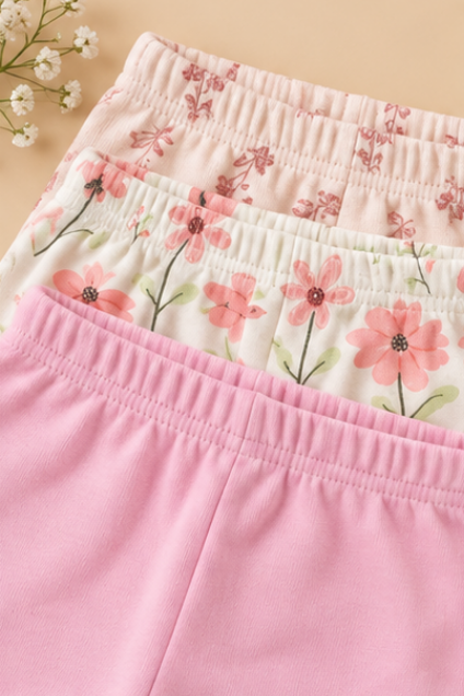 Floral & Solid Pink Jogger Pants, Pack of 3