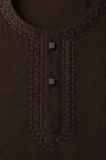 Baby Boys Embroidered Kurta & Shalwar Set – Dark Brown