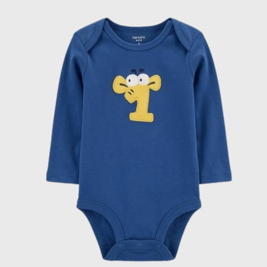 Blue Long-Sleeve Giraffe Bodysuit