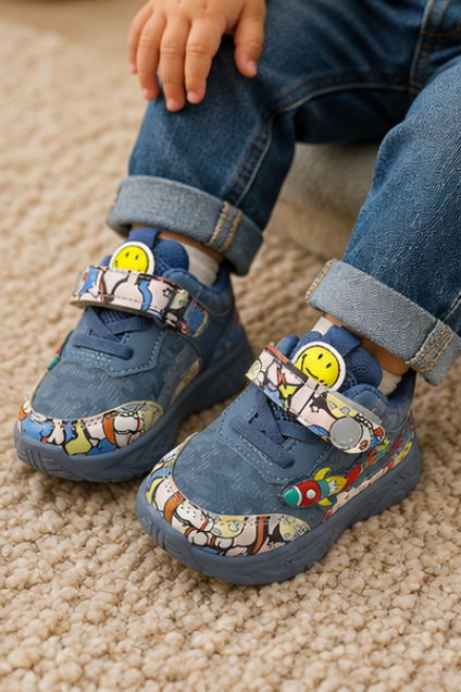 Kids’ Blue Cartoon Printed Sneakers