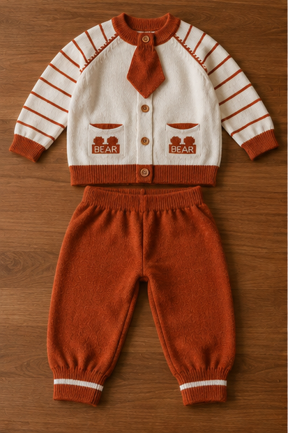 Rust Maroon Sweater Suit with Detachable Tie