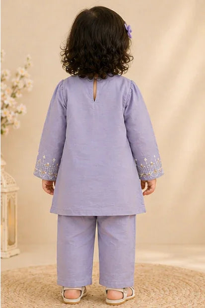 Girls Embroidered Kurta Set – Lilac