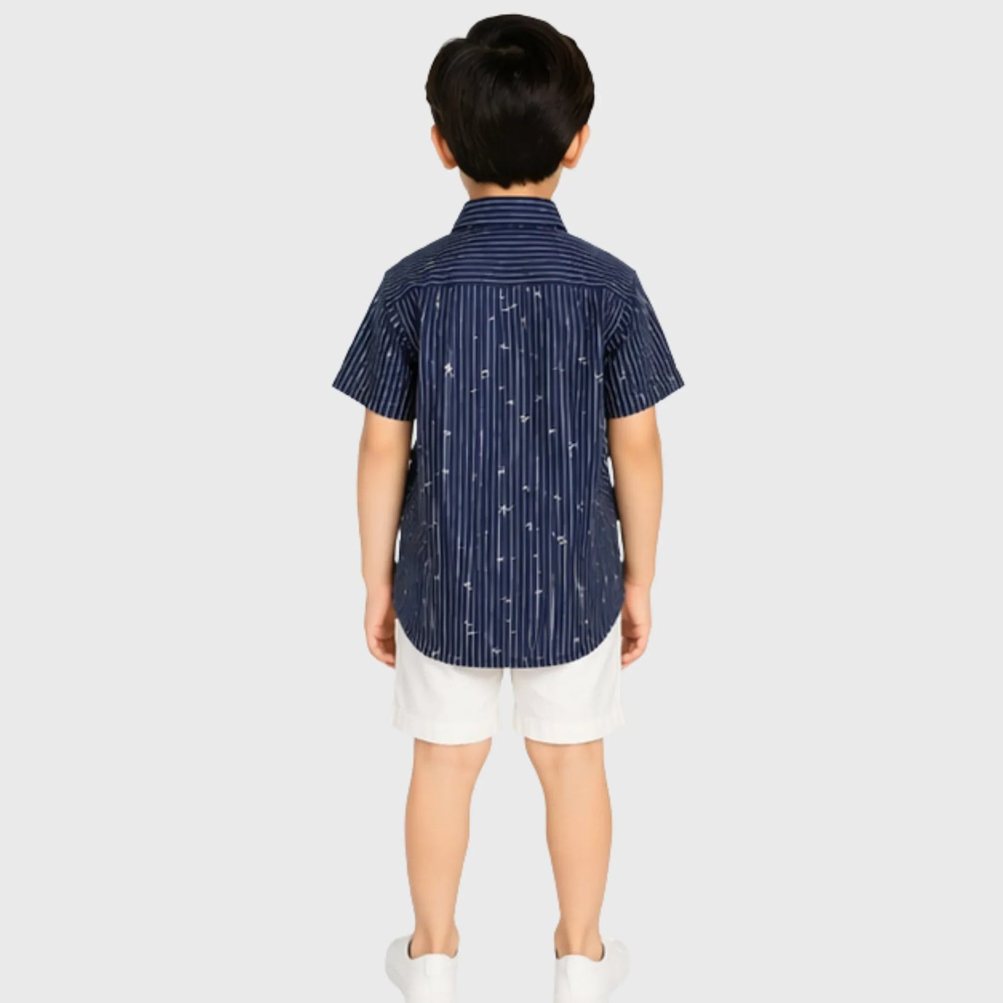 Navy Pinstripe Button-Down Short-Sleeve Shirt