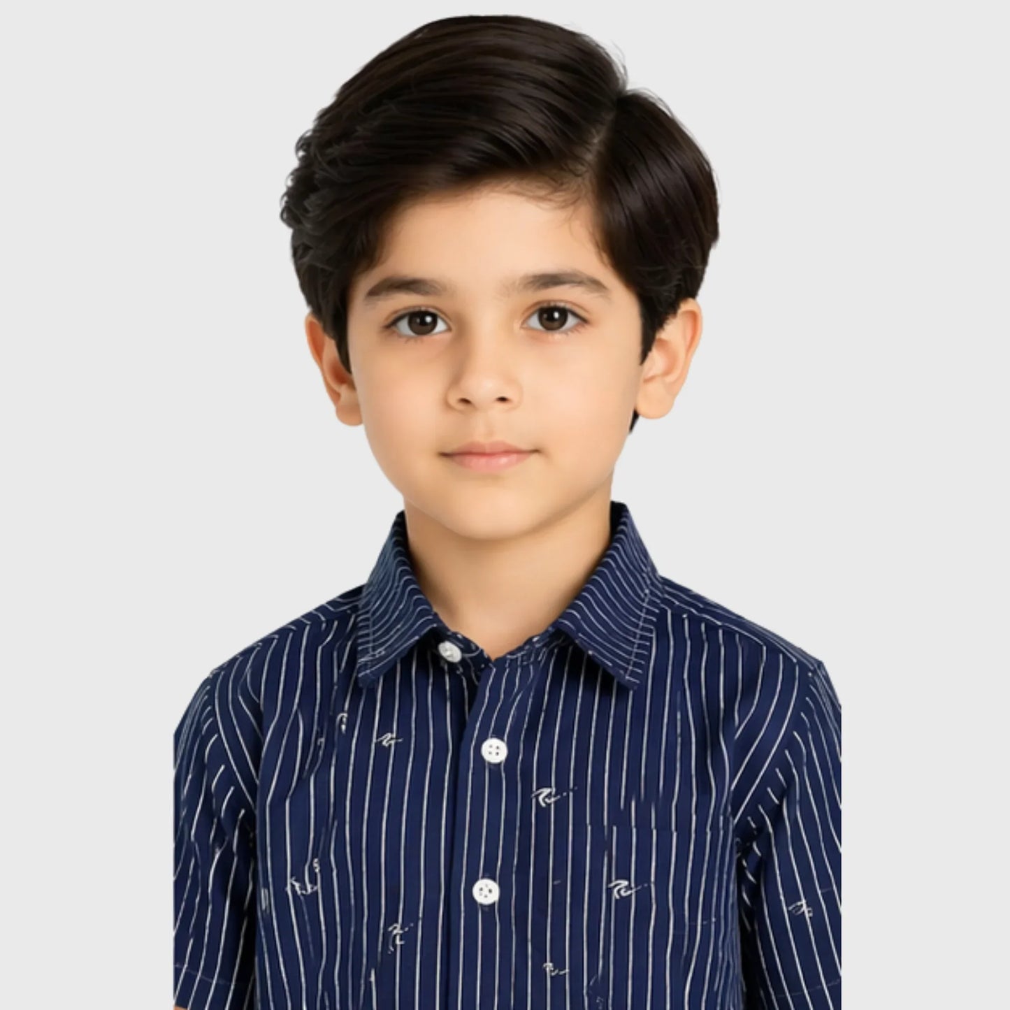 Navy Pinstripe Button-Down Short-Sleeve Shirt