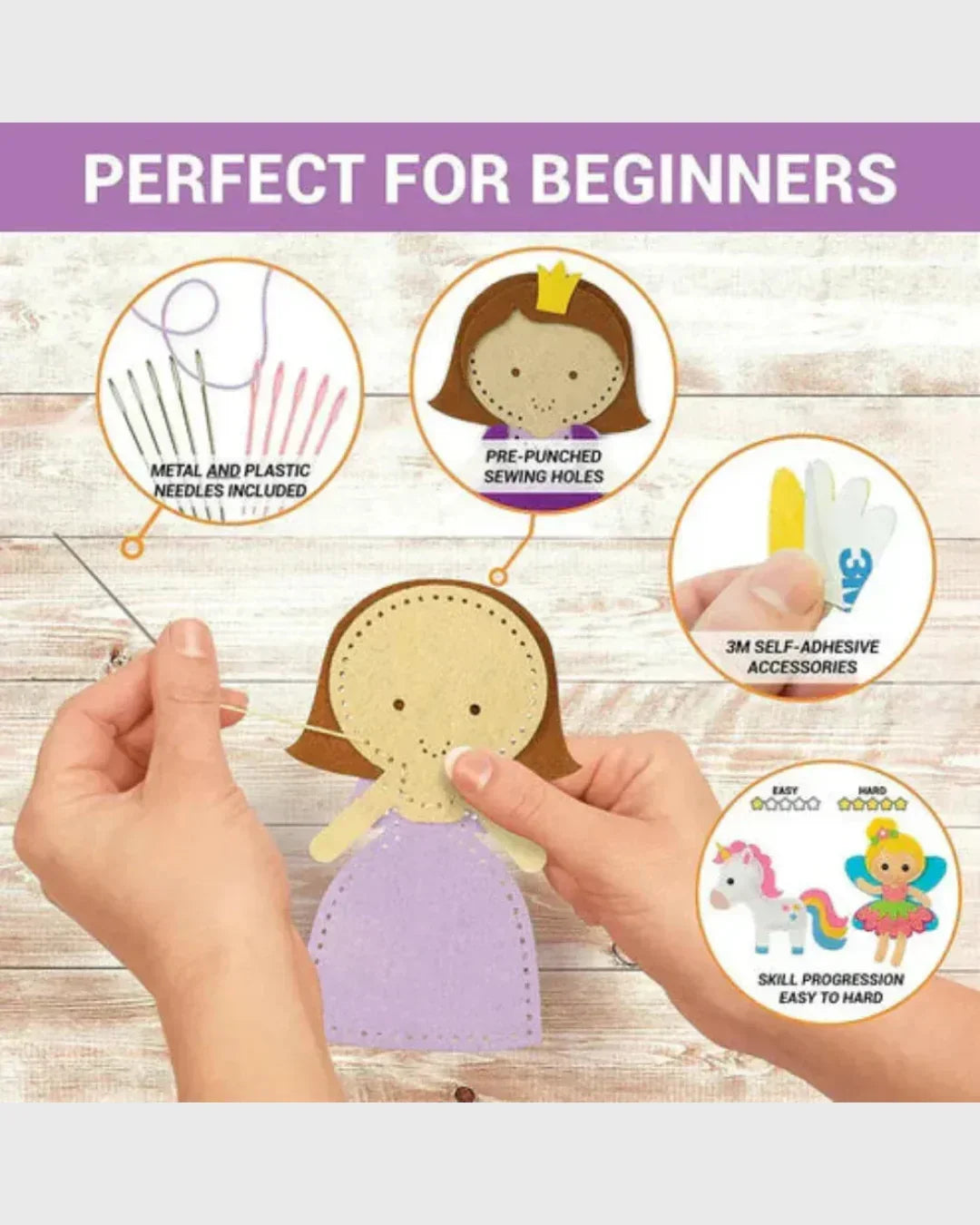 FAIRY TALE WORLD SEWING KIT - Create 6 Felt Princesses, Unicorns & Dragons (Ages 6+)
