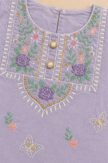 Girls Embroidered Kurta Set – Lilac