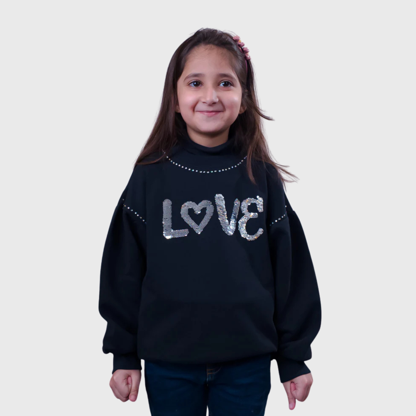 Girls’ Black "LOVE" Oversized Sweatshirt – Cozy & Stylish – Minor Fault (2–14 Years)