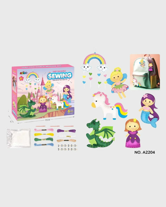 FAIRY TALE WORLD SEWING KIT - Create 6 Felt Princesses, Unicorns & Dragons (Ages 6+)