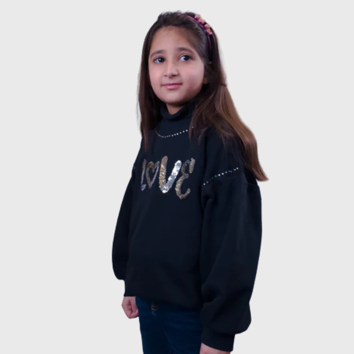 Girls’ Black "LOVE" Oversized Sweatshirt – Cozy & Stylish – Minor Fault (2–14 Years)