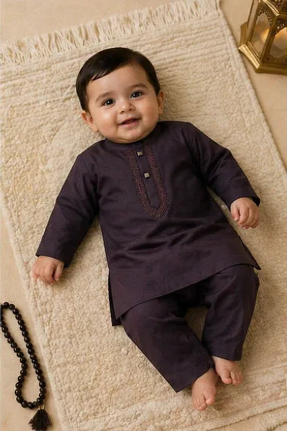 Baby Boys Embroidered Kurta & Shalwar Set – Plum
