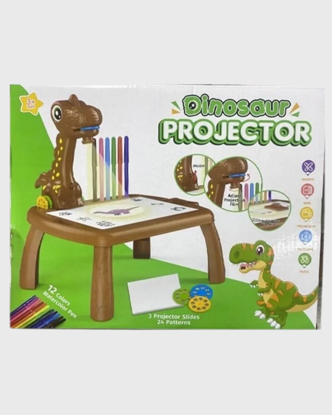 Dinosaur Projector Art Desk - Musical Drawing Table with 24 Patterns